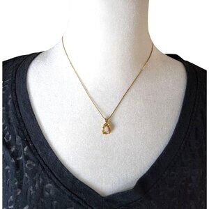 Womens Gold tone Teardrop Shaped Pendant With White Stone Inset Necklace